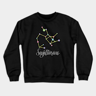 Sagittarius Zodiac Constellation in Rainbow Pastels - Black Crewneck Sweatshirt